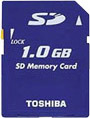Toshiba 1GB Secure Digital (SD) Card.