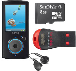BUNDLE- 8GB SanDisk Sansa® View MP3 Player with Sandisk 8GB microSDHC.