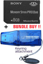 Sony 8GB Memory Stick PRO DUO card & USB2 Reader Bundle.